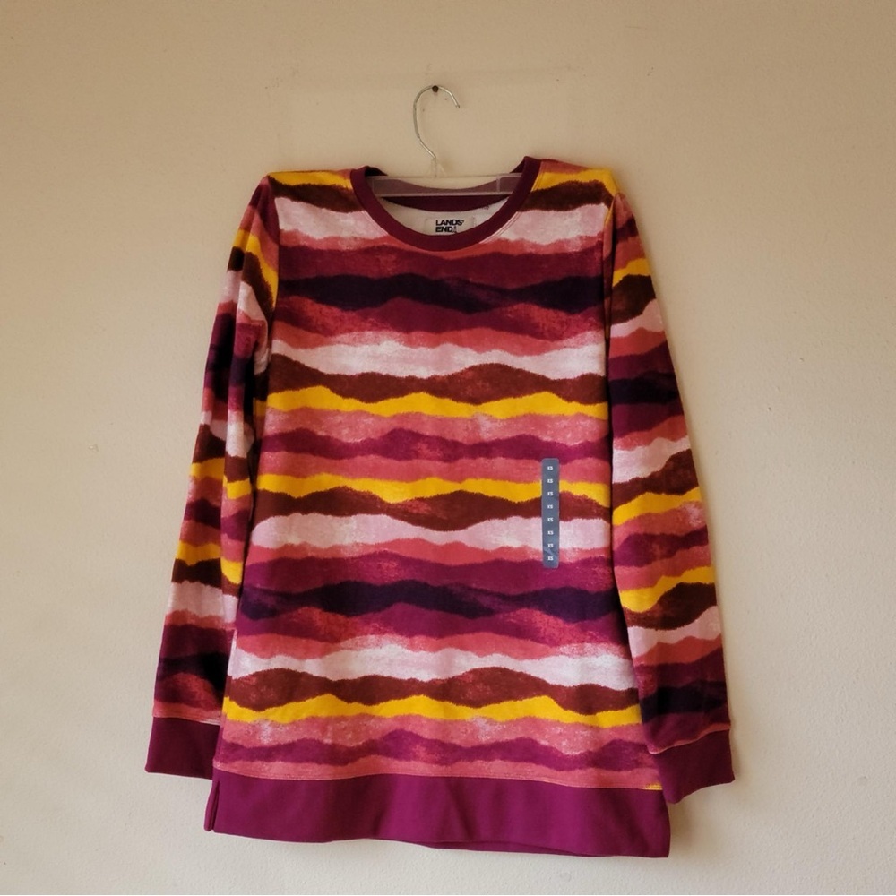 Lands' End Red and Pink Crew Neck Sweater